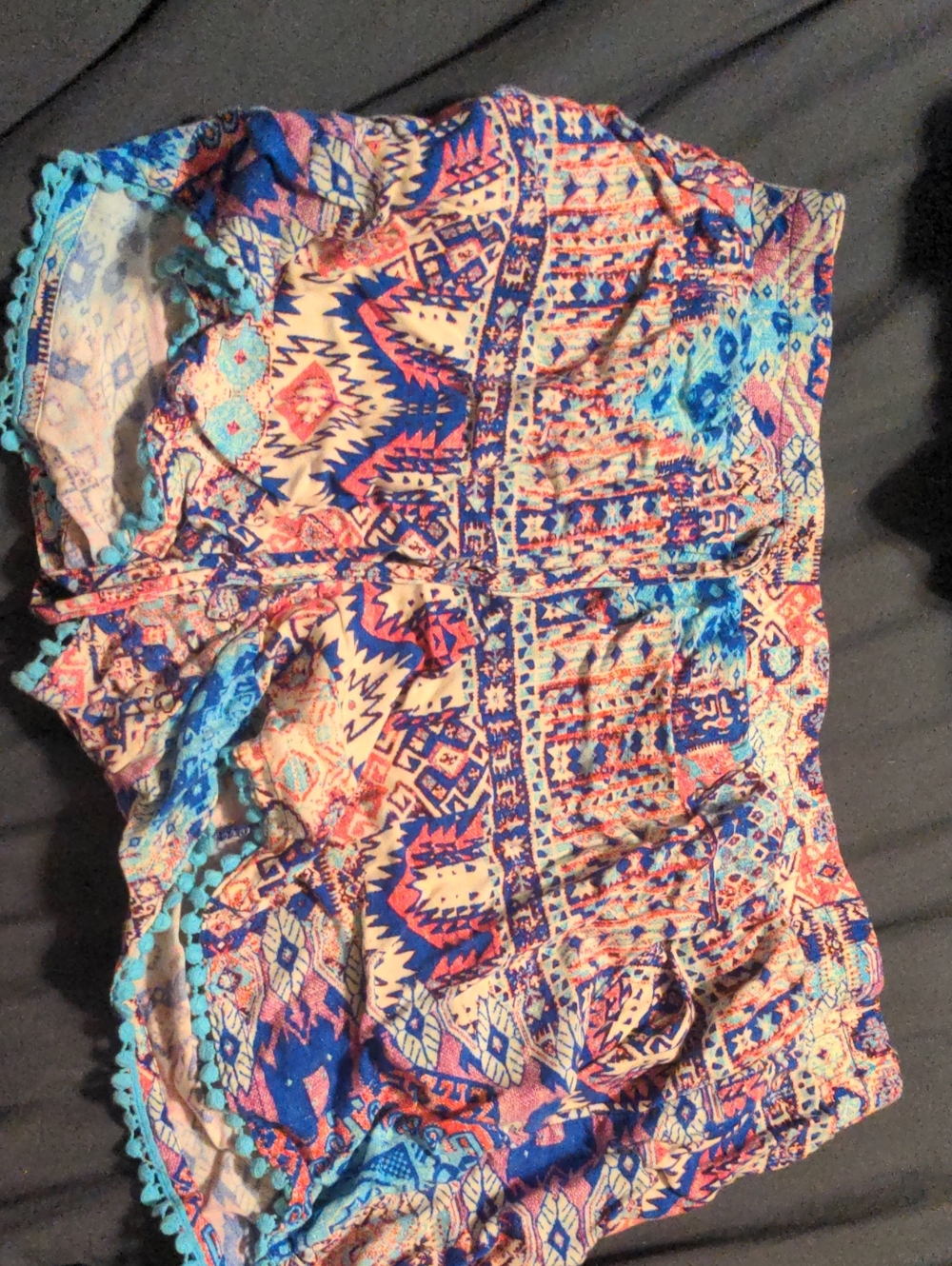 Boho Aztec Print Shorts in Blue & Coral